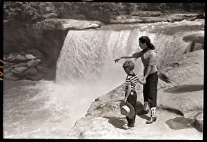 Kentucky Prints: Woman and Boy Standing at Cumberland Falls