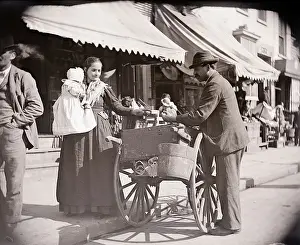 Pushcart Prints: Woman Buying From Huckster On Street