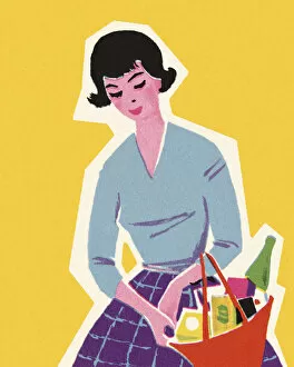 Woman Carrying a Basket Full of Products