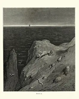 Woman castaway on a desert island. Orlando Furioso
