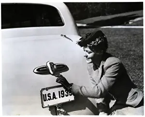 Buick Prints: Woman Displays Buick Rear W/1939 Plate