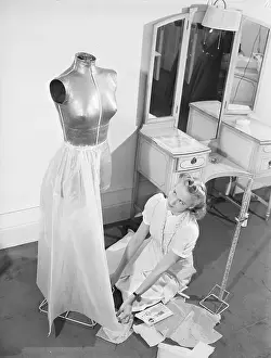 Sewing Prints: Woman Doing Dress Alterations On Mannequ