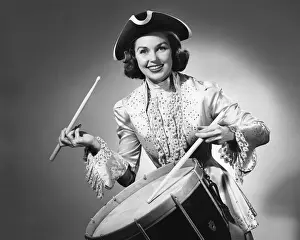 Historical Reenactment Prints: Woman dressed as drummer from American Revolution