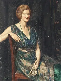 Cloth Prints: A woman in elegant dress sits in an armchair and holds a fan