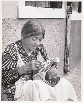 Everyday Scene Prints: Woman Embroidering Cloth