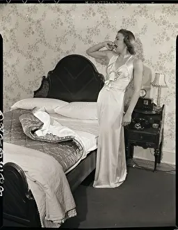 Nightgown Prints: Woman in Evening Gown at Night in Bedroom