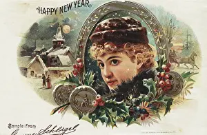 Greeting Card Prints: Woman In Frame On Greeting Card/Illus