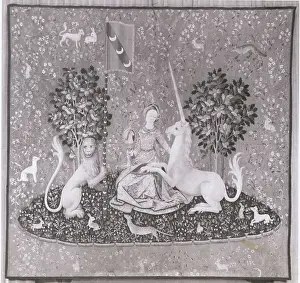 Unicorn Prints: Woman in Garden with Unicorn