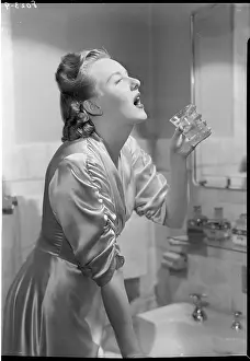 Hygiene Prints: Woman Gargles Wearing Satin Robe