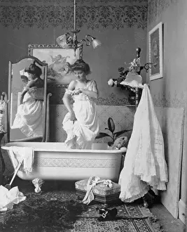 Woman Getting in Bathtub