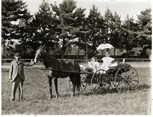 Parasol Prints: Woman & Girl in Wagon/Man Holds Horse
