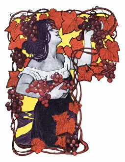 Art Nouveau Gallery: Woman grape harvesting in autumn art nouveau 1897