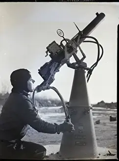 Aiming Prints: Woman Guard Aims Machine Gun On A Plane