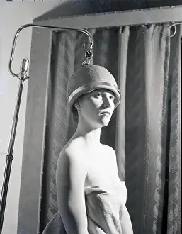 Styling Prints: Woman With Hair Treatment Helmet On Head