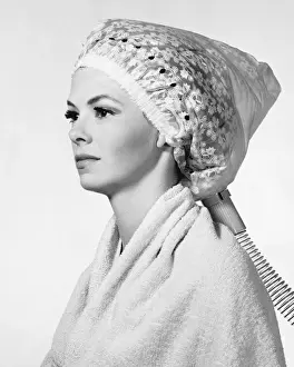 Hair Dryer Prints: Woman with hairdryer on head
