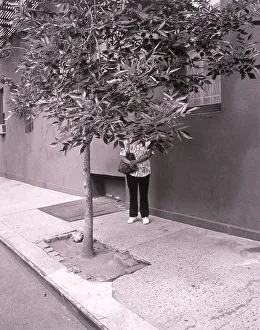 Henri Silberman Collection Gallery: Woman hiding behind tree