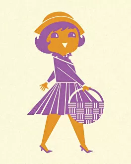 Apparel Collection: Woman Holding a Basket and Walking