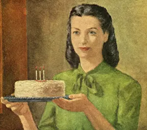 Illustrati Prints: Woman Holding Birthday Cake