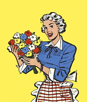Printstock Collection: Woman Holding a Bouquet of Flowers