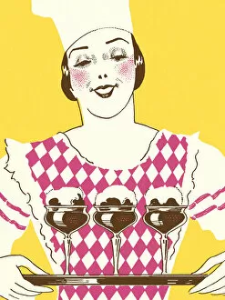Unhealthy Eating Gallery: Woman Holding Three Desserts on a Tray