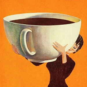 Top Sellers - Art Prints Gallery: Woman Holding a Huge Cup of Coffee