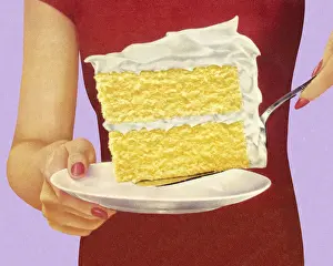 Woman Holding Large Piece of Cake