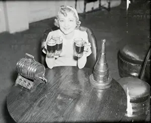 Generosity Prints: Woman Holding Mugs of Beer