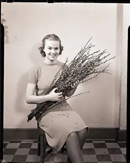 Bunch Prints: Woman Holding Pussy Willows