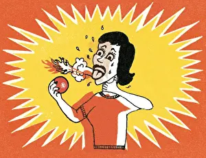 Exploding Prints: Woman with hot food
