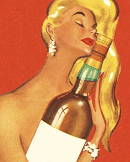 Lounge Collection: Woman Hugging a Bottle of Alcohol