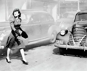 Hazard Prints: Woman Jaywalking on Busy Street
