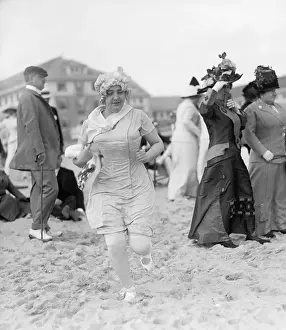 Slippers Prints: Woman Jogging in Bathing Suit