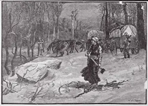 Woman Making Camp with Axe in Hand