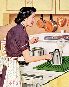 Maid Prints: Woman Making Coffee