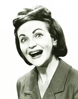 Raised Eyebrow Prints: Woman making face, (B&W), portrait