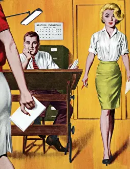 Businesswoman Prints: Woman and Man in Office