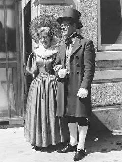 Headgear Prints: Woman and man in traditional Vorarlberg costumes