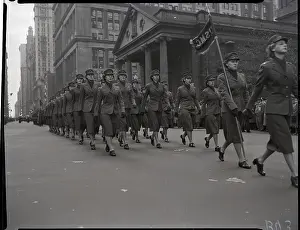 Woman Marines Parading Up Broadway
