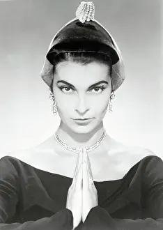 Opulence Prints: Woman Modeling Jeweled Hat and Accessories