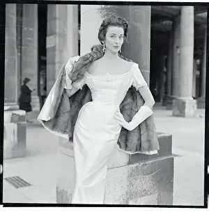 Mink Prints: Woman Modeling Ornate Evening Gown