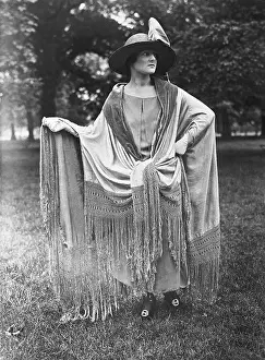Woman Modeling a Spanish Shawl