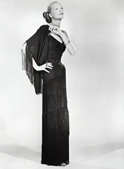 Woman Modelling Black Evening Gown