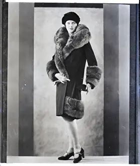 Collar Prints: Woman Models Coat W/ Fur Cuffs, Collar