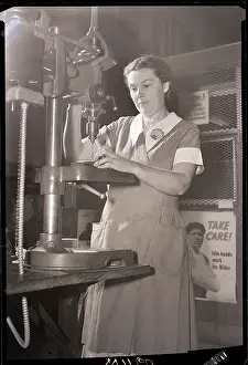 Drill Prints: Woman Operating Drill Press