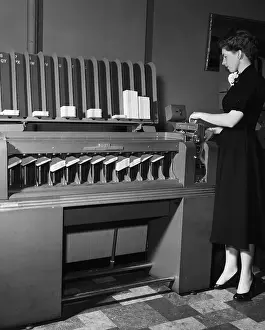 Sorting Prints: Woman Operating Ibm Card Sorting Machine