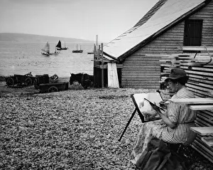 55 Art 003 Prints: Woman Painter On Beach