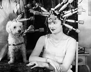 Beauty Care Prints: Woman and Pet Poodle Receiving Hair Treatments