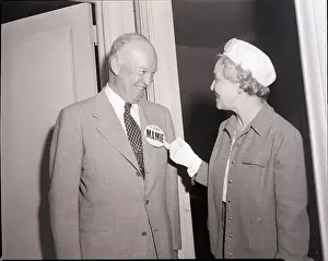 Willkie Prints: Woman Pins Button on Dwight Eisenhower