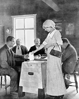 Womens Suffrage Prints: Woman Placing Vote into Ballot Box
