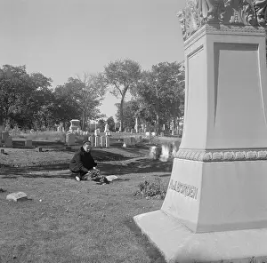 Andrew J Prints: Woman Placing Wreath on Grave of Lizzie Borden